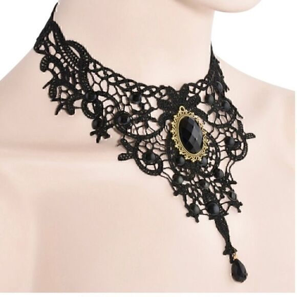 NWT Goth Black Lace Aristocracy Victorian Necklace - Picture 1 of 3